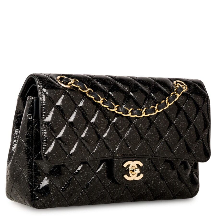 Classic Flap Bag - Medium - Patent Black Glitter | Studio Nafay