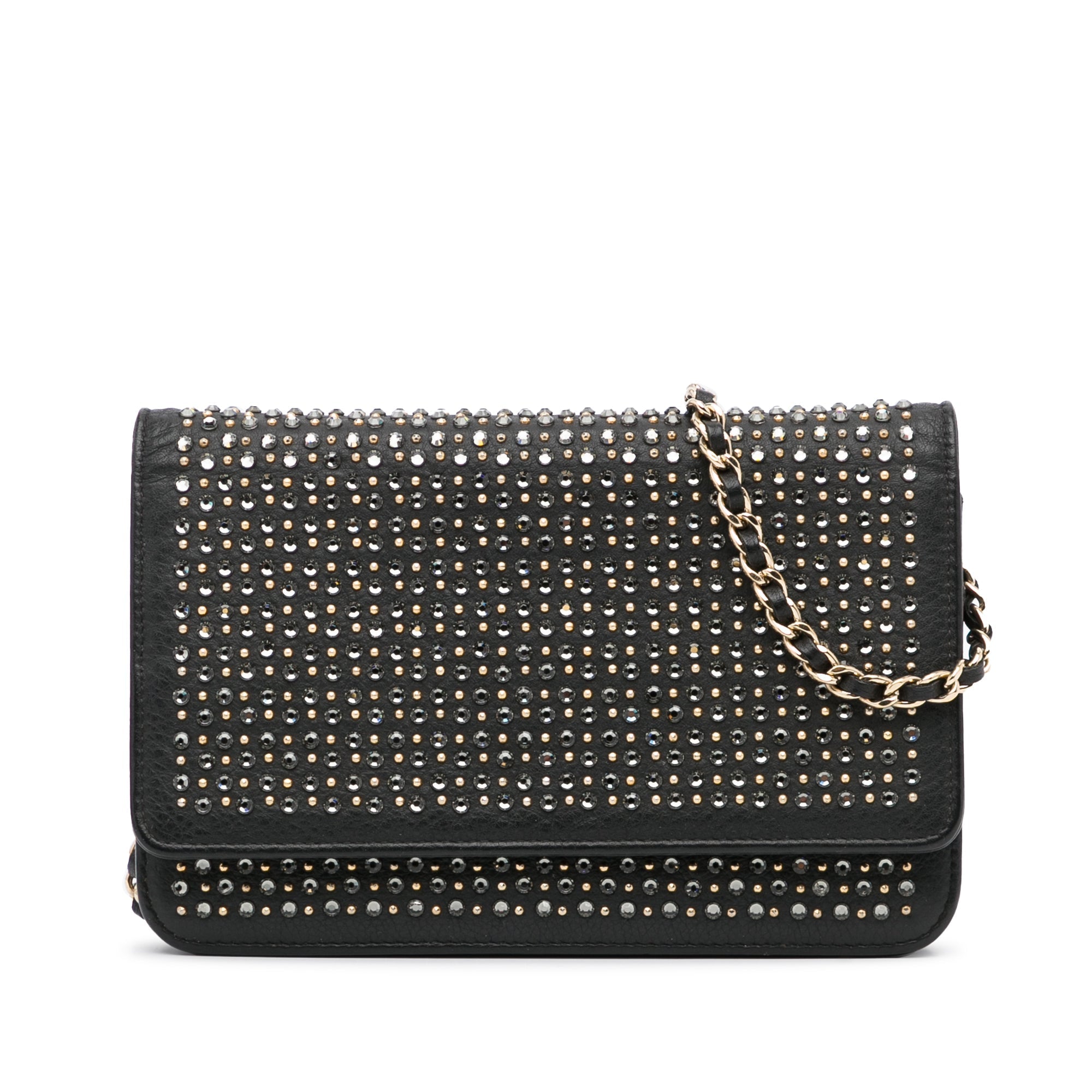Black Chanel Studded Leather Wallet on Chain Crossbody Bag