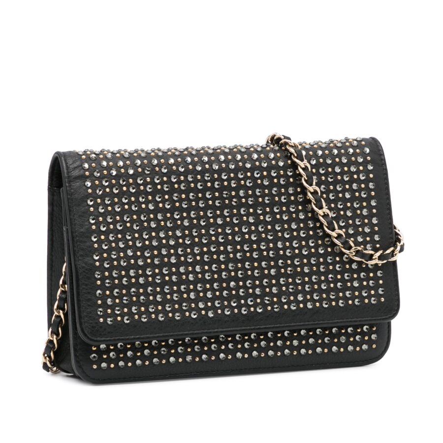 Black Chanel Studded Leather Wallet on Chain Crossbody Bag | Studio Nafay