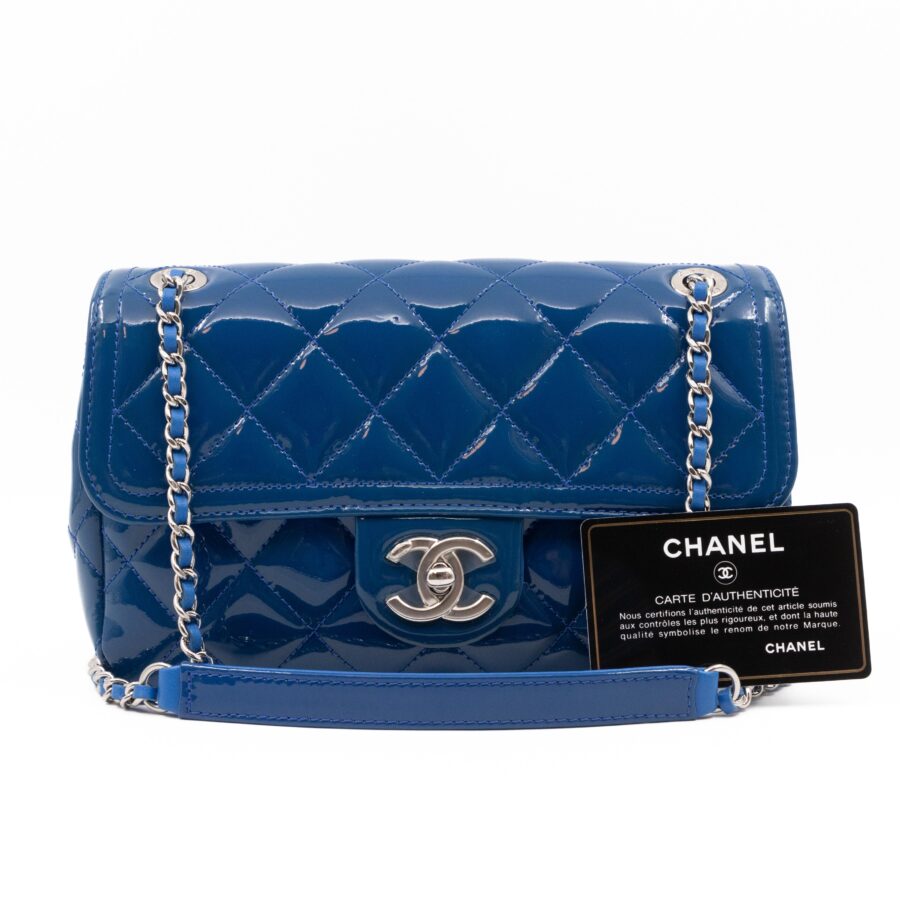 Coco Shine Small Flap Bag Blue Patent | Studio Nafay