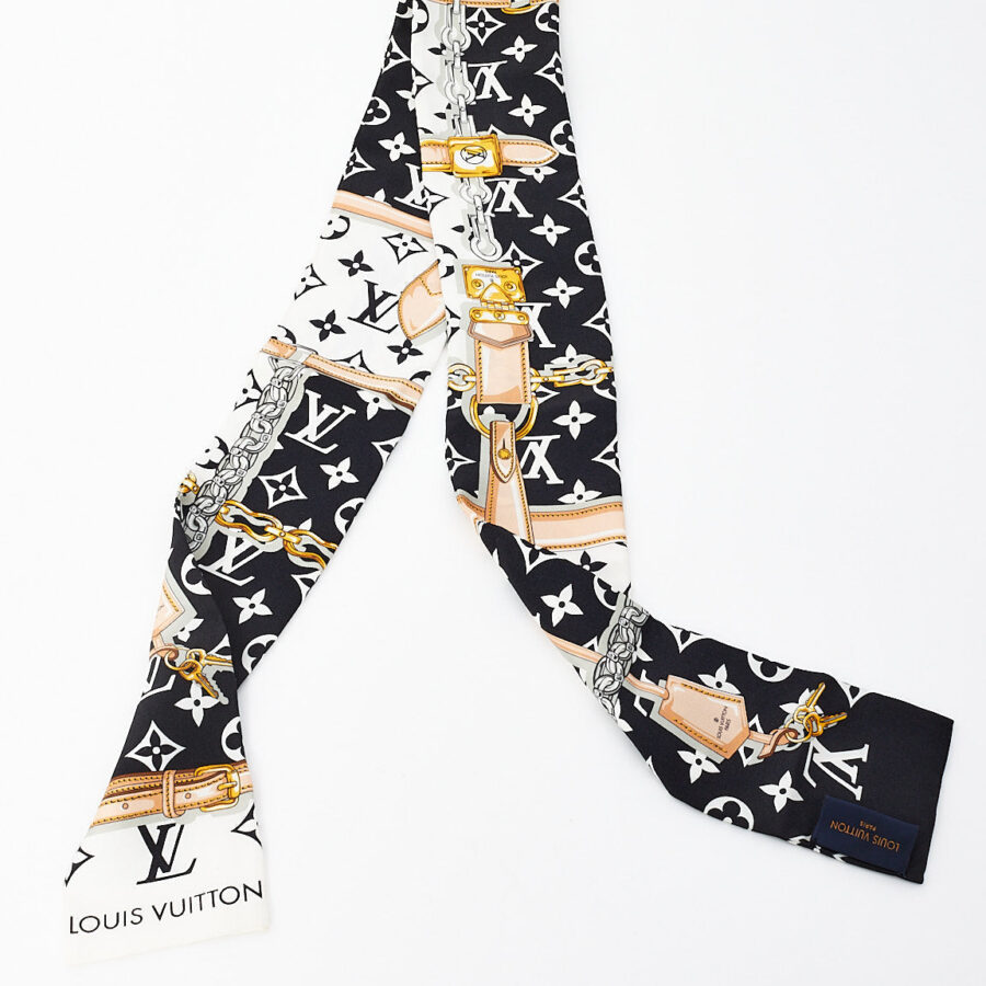Louis Vuitton Black & White Monogram Confidential Bandeau Silk Twilly | Studio Nafay