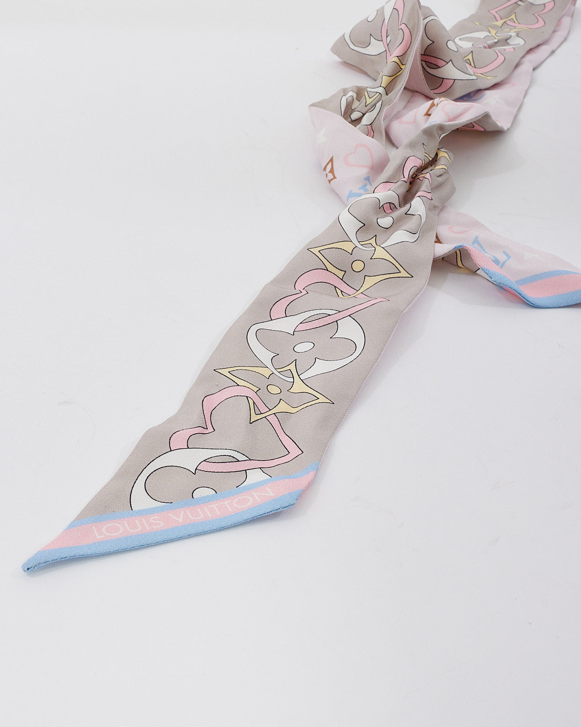 Louis Vuitton Pink & Purple Heart Silk Twilly