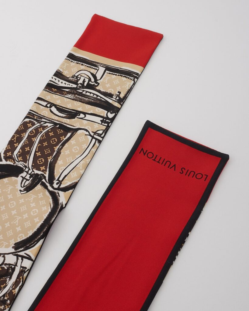 Louis Vuitton Beige & Red Silk Monogram Trunks Bandeau Twilly - Product Image 2