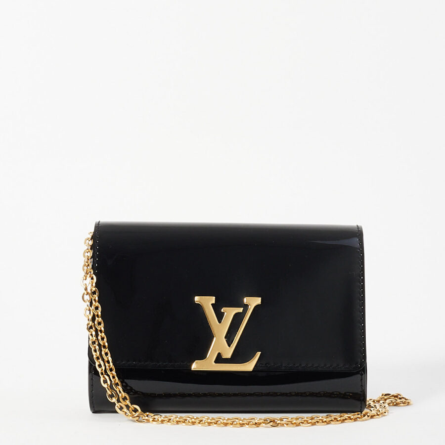 Louis Vuitton Black Patent Leather Chain Louise PM Bag | Studio Nafay