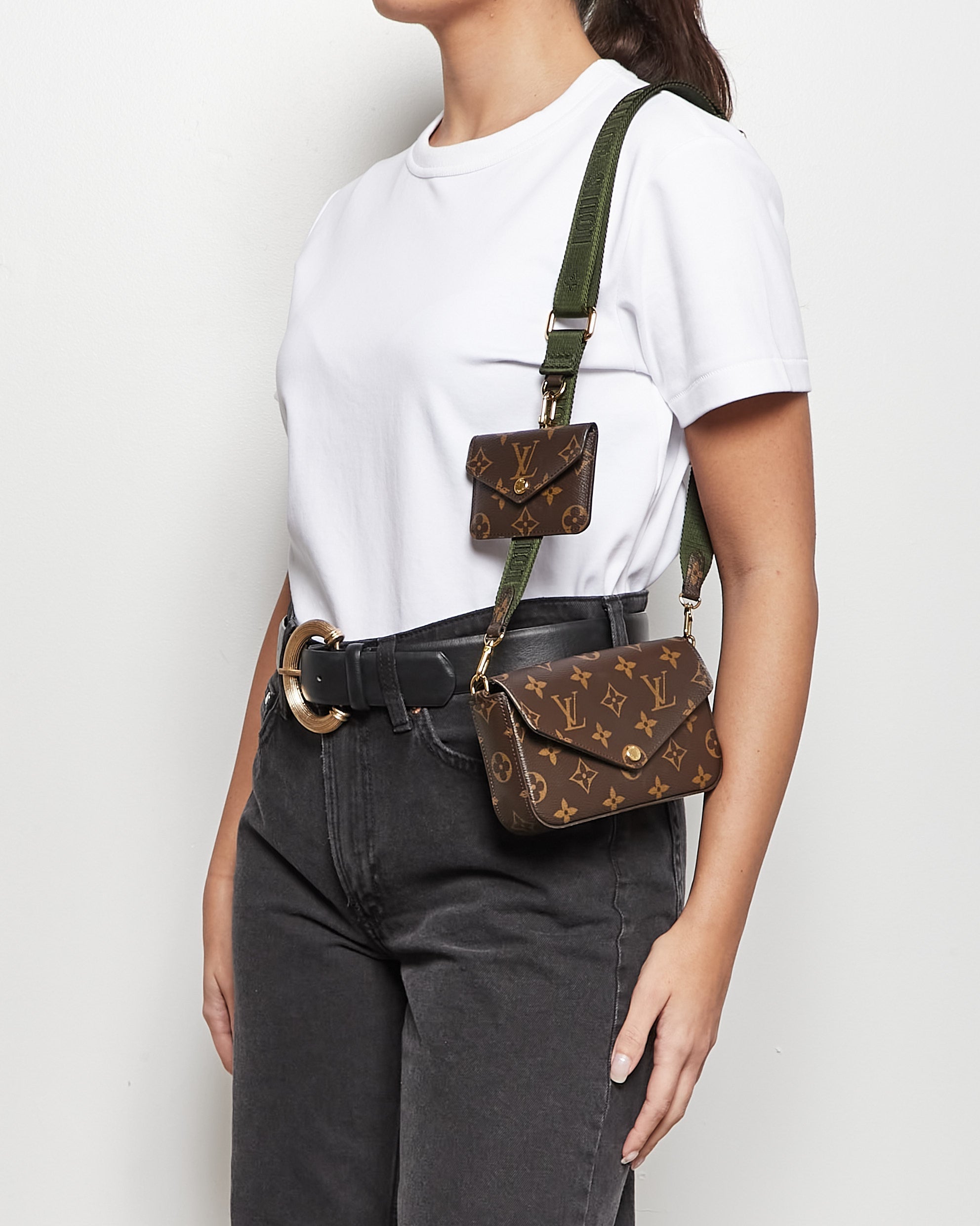 Louis Vuitton Monogram Canvas Félicie Strap & Go Crossbody with Khaki Strap