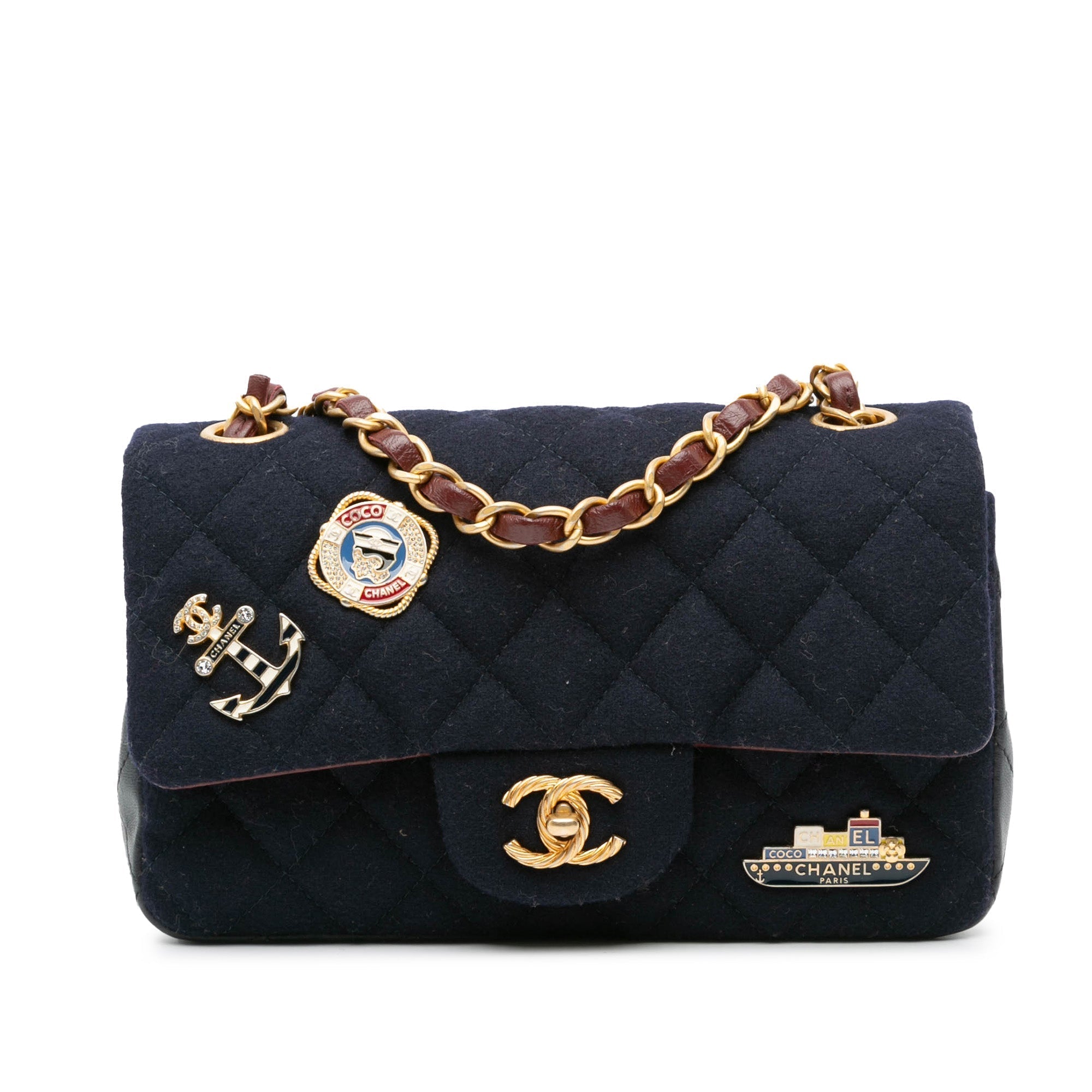 Chanel Flap Mini Leather Blue Crossbody Bag 2