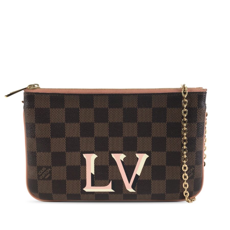 Brown Louis Vuitton Damier Ebene Pochette Double Zip Crossbody Bag | Studio Nafay