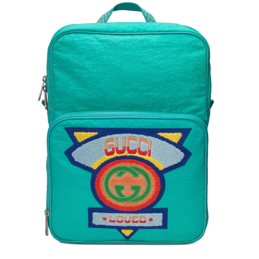 Gucci Medium 80s Logo Patch Backpack in Blue | Studio Nafay