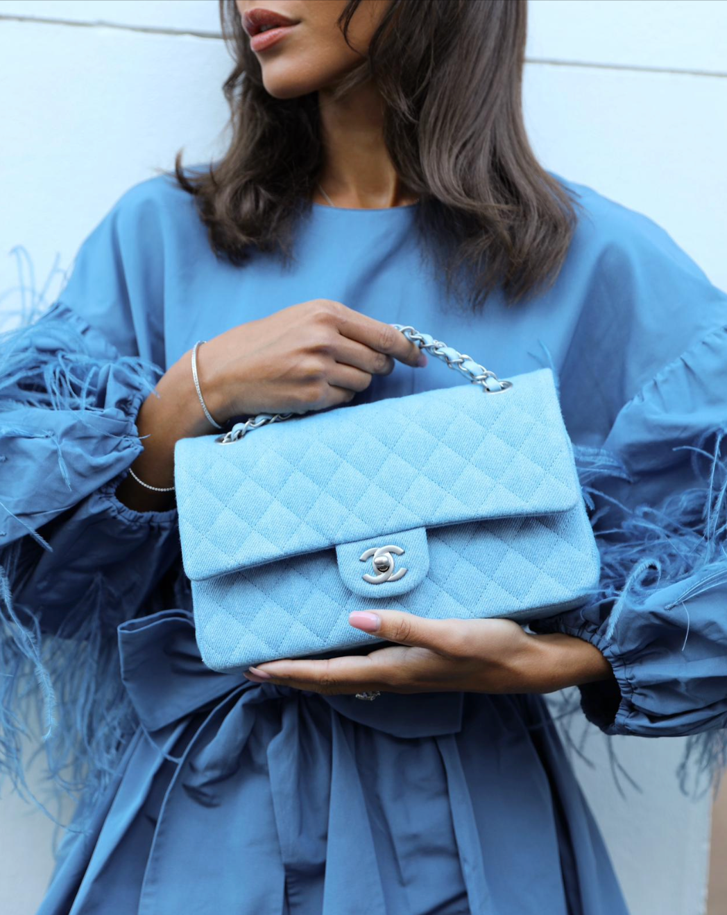 Chanel 25C Medium Double Flap Bag in Light Blue with Brushed Silver Hardware