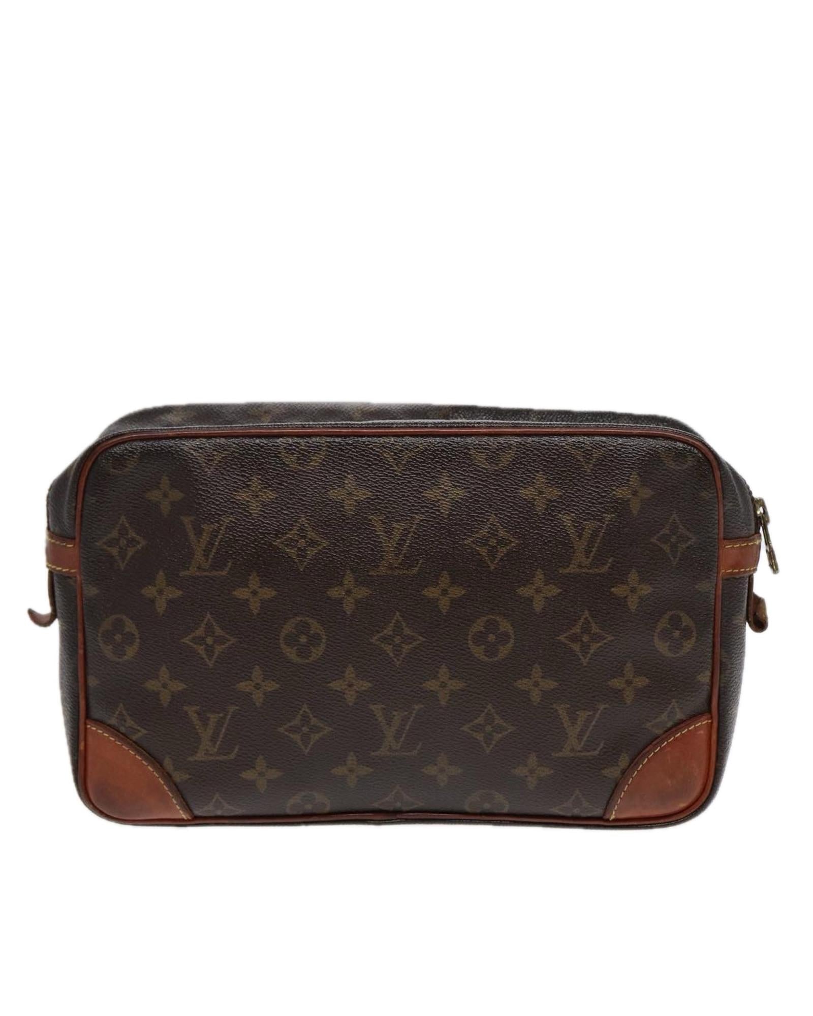 Monogram Canvas Clutch Bag with Surface Rubbing and Storage Odor