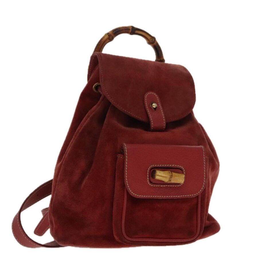 Suede Backpack with Bamboo Handle and Gold Accents | Studio Nafay