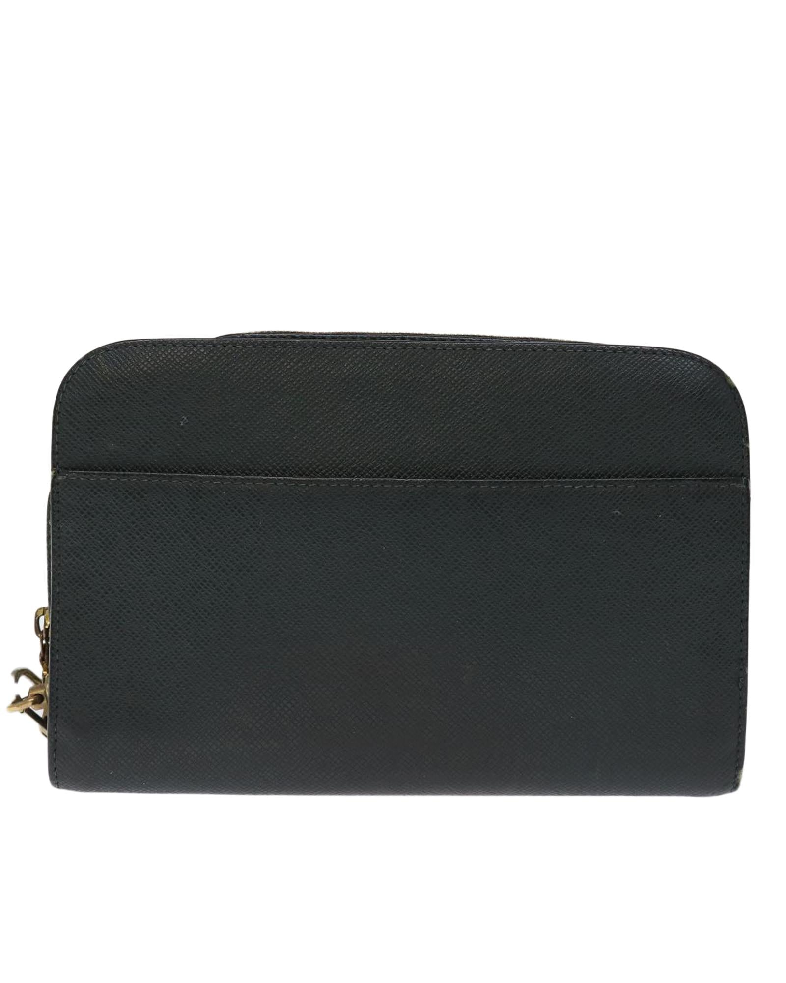 Epi Leather Clutch Bag with Taiga Texture – Greenish Brown