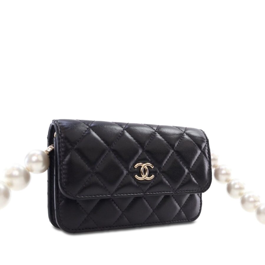 Black Chanel Quilted Calfskin Maxi Pearls Clutch With Chain Crossbody Bag | Studio Nafay