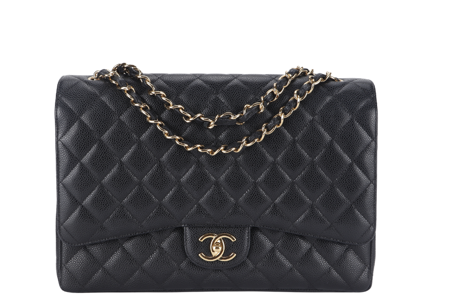 CHANEL CLASSIC DOUBLE FLAP MAXI (1723xxxx) BLACK CAVIAR LEATHER GOLD HARDWARE WITH DUST COVER | Studio Nafay