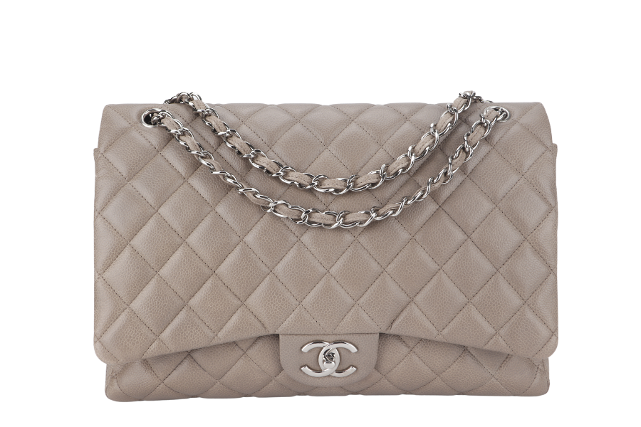 CHANEL CLASSIC DOUBLE FLAP MAXI (1444xxxx) BROWN CAVIAR LEATHER SILVER HARDWARE WITH AND DUST COVER | Studio Nafay