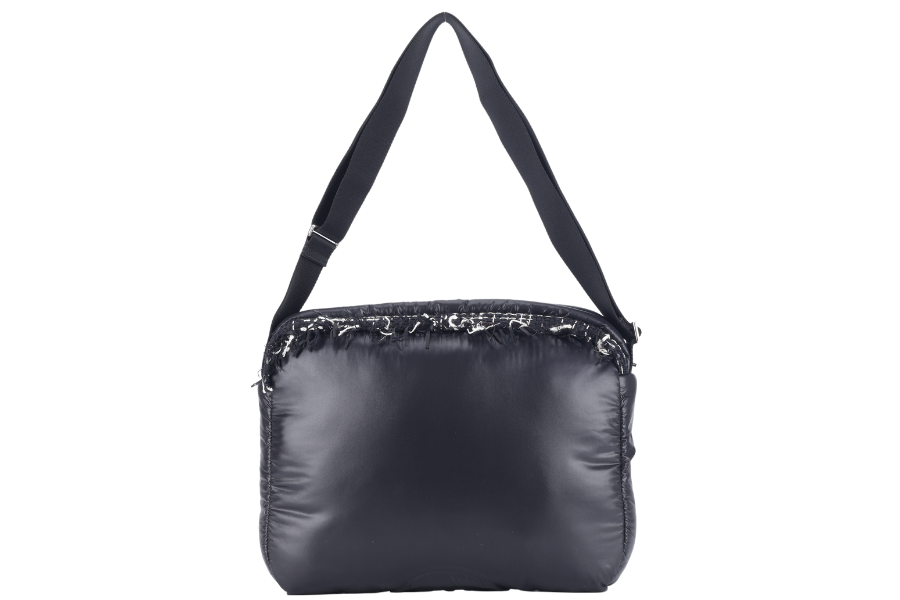 CHANEL DOUDOUNE CROSSBODY (2654xxxx) BLACK NYLON SILVER HARDWARE WITH AND DUST COVER