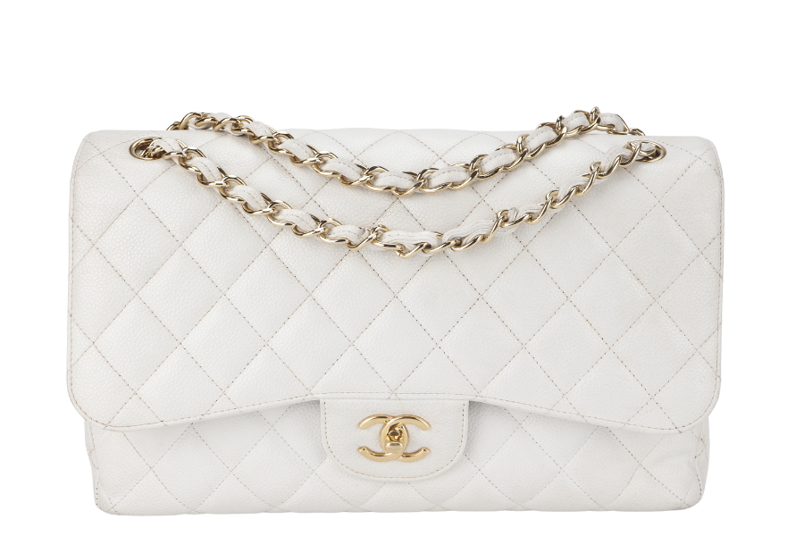 CHANEL JUMBO CLASSIC DOUBLE FLAP (1791xxxx) WHITE CAVIAR GOLD HARDWARE WITH NO DUST COVER | Studio Nafay