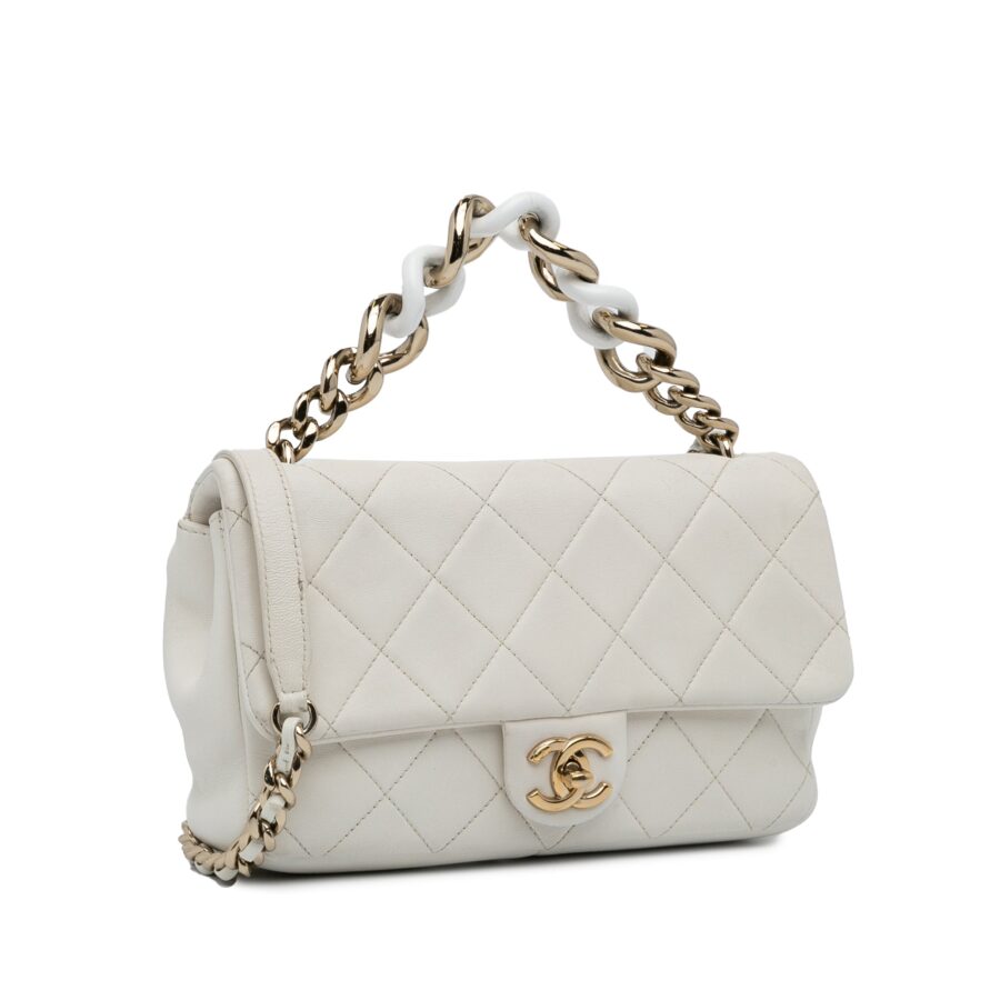 White Chanel Small Elegant Chain Single Flap Satchel | Studio Nafay