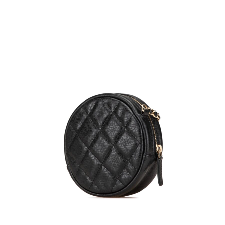 Black Chanel CC Quilted Caviar Round Clutch With Chain Crossbody Bag | Studio Nafay