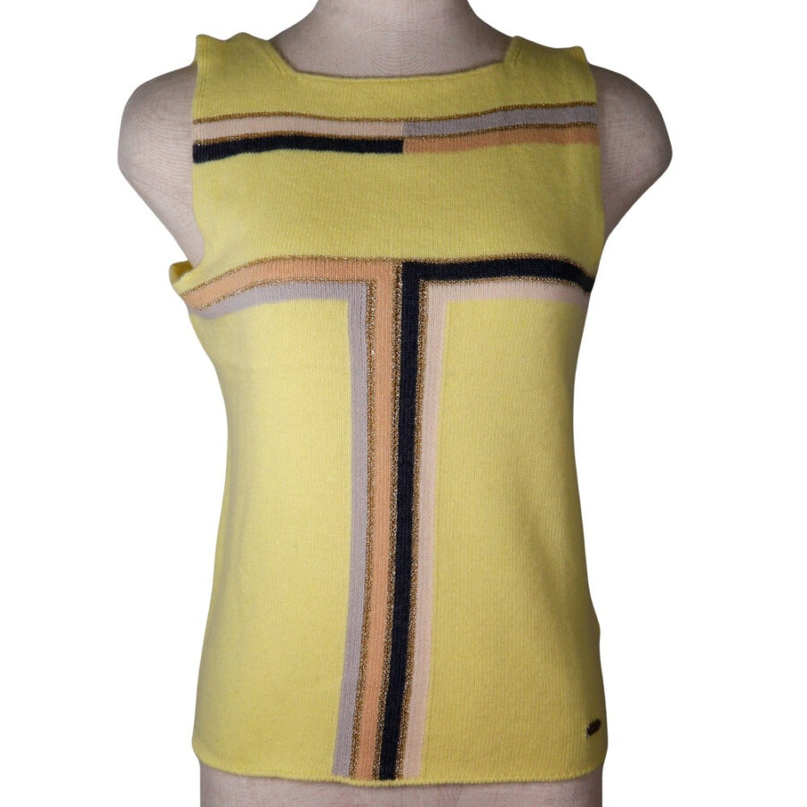 Chanel Sleeveless Knit Top Cashmere Rayon Polyester Classic Flap Tote | Studio Nafay