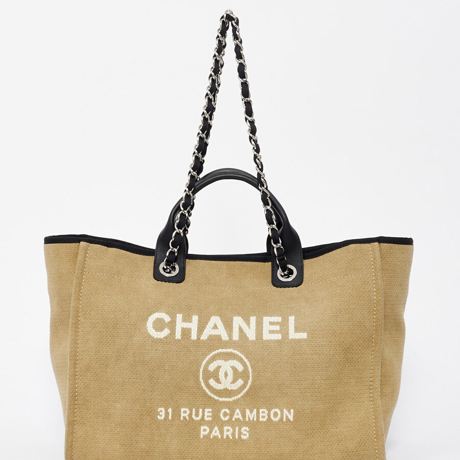 Chanel Beige Canvas Logo Large Deauville Bag | Studio Nafay