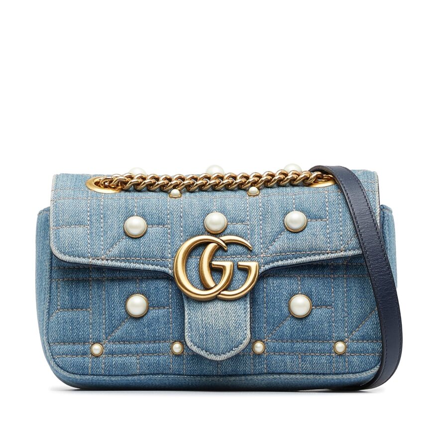 Gucci Pearly GG Marmont Mini Blue Denim Matelassé | Studio Nafay