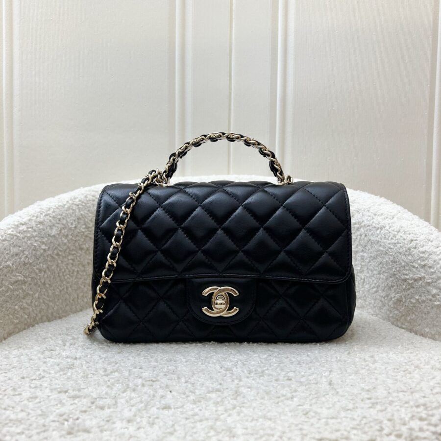 Chanel 23A Mini Rectangle Flap with Crystals Top Handle in Black Lambskin and LGHW (Model: ) Handbag | Studio Nafay