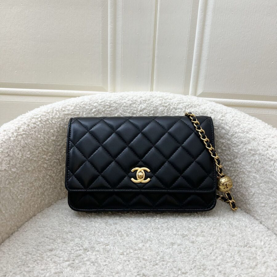 Chanel Pearl Crush Wallet on Chain WOC in Black Lambskin and AGHW Crossbody | Studio Nafay