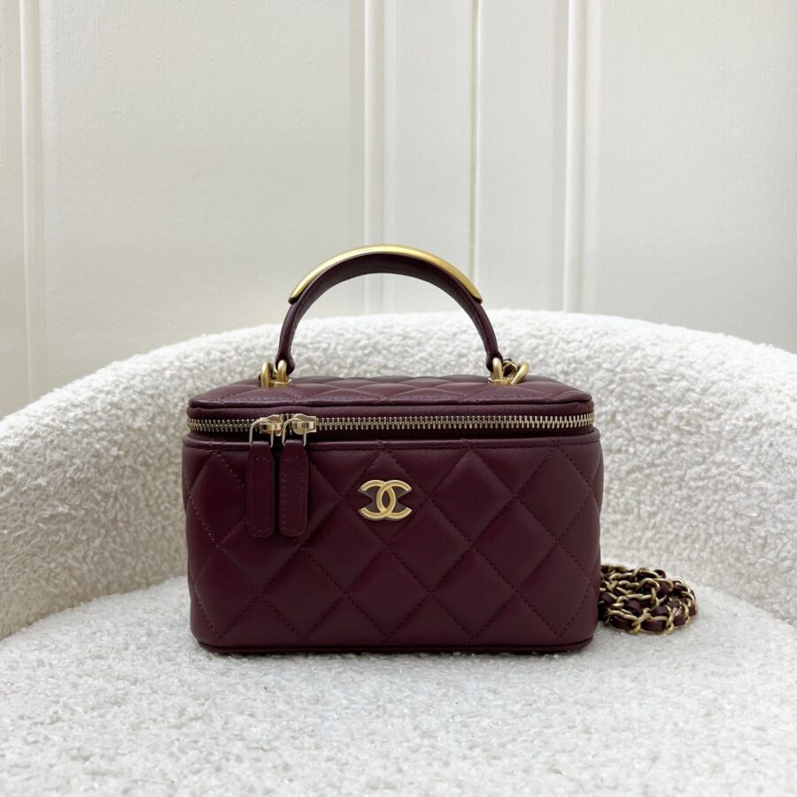 Chanel Top Handle Small Vanity in Burgundy Lambskin and AGHW Handbag | Studio Nafay