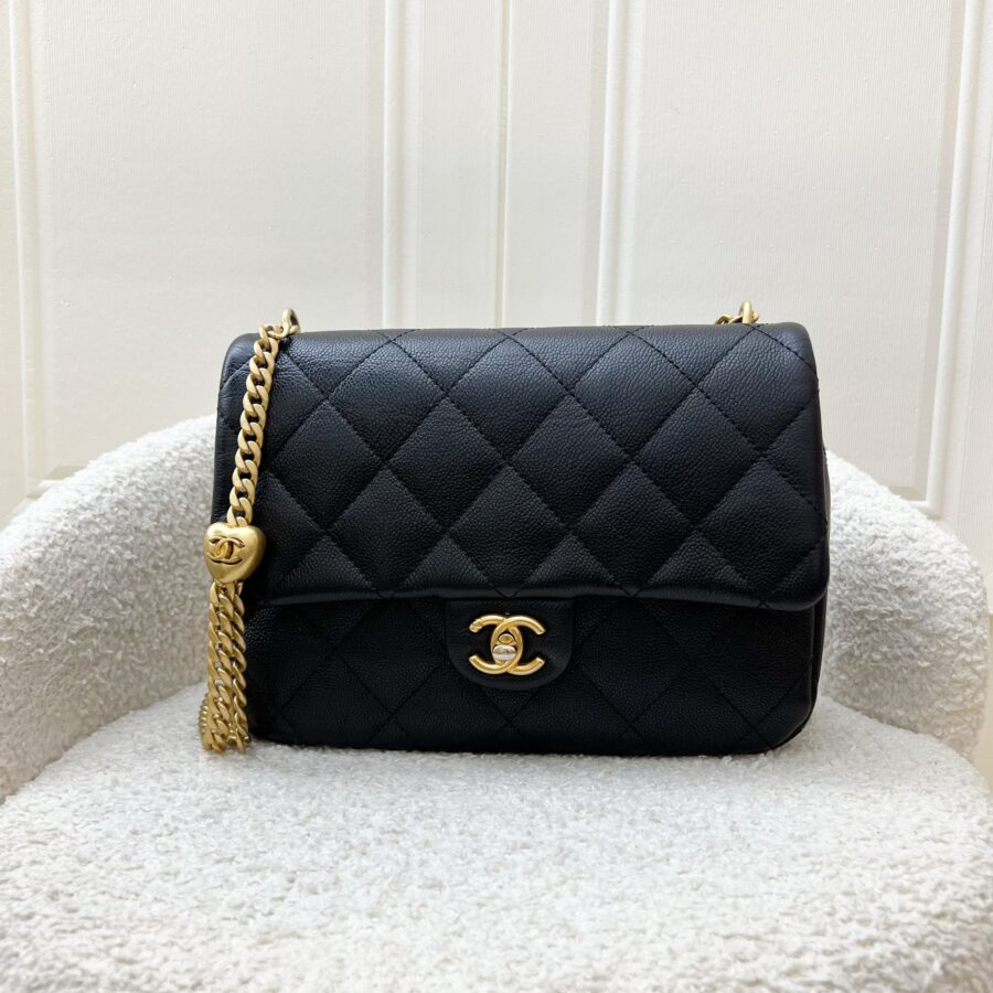 Chanel 24P Heart Adjustable Chain Small / Medium 24cm Flap Bag in Black Caviar AGHW (Model: ) | Studio Nafay