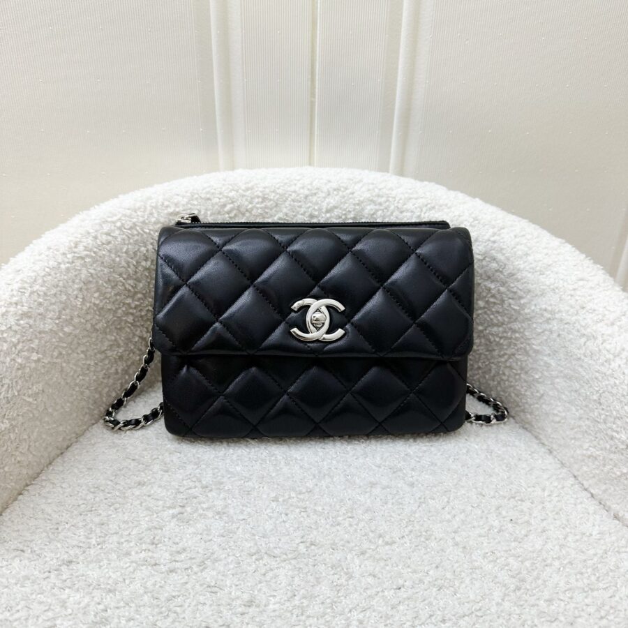 Chanel 14P Mini Crossbody Flap Bag with Zip Compartment in Black Lambskin and SHW | Studio Nafay