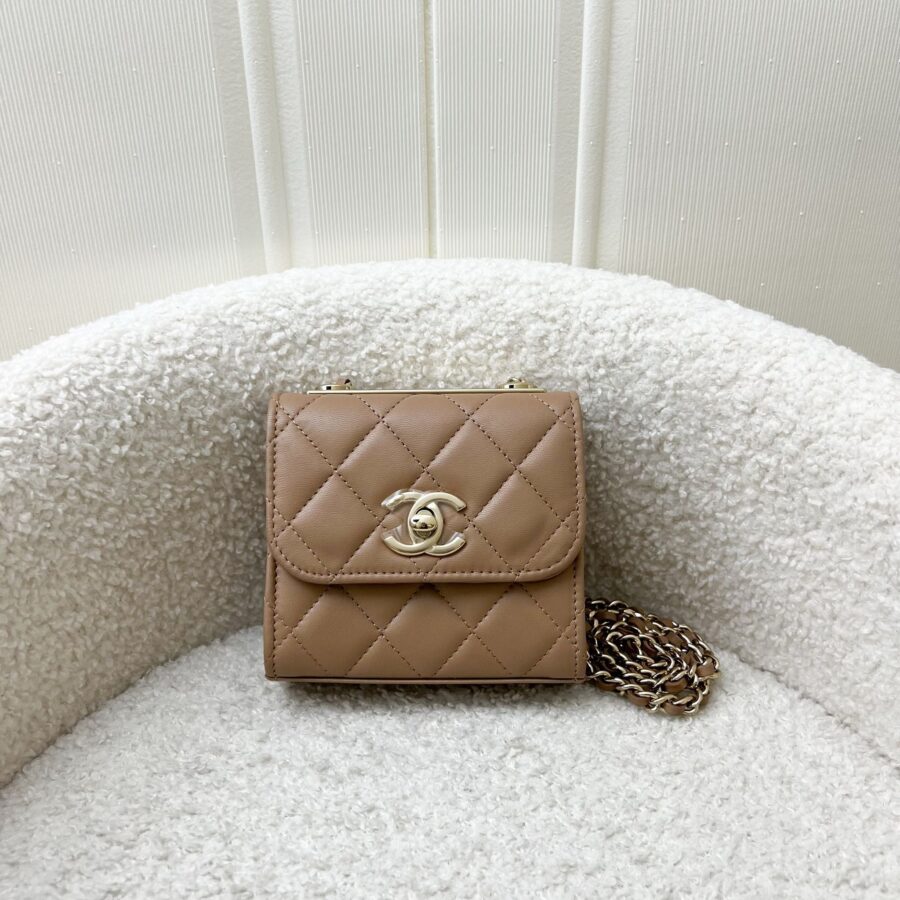 Chanel Trendy CC Micro Bag / Clutch on Chain in 22B Beige Lambskin and LGHW | Studio Nafay