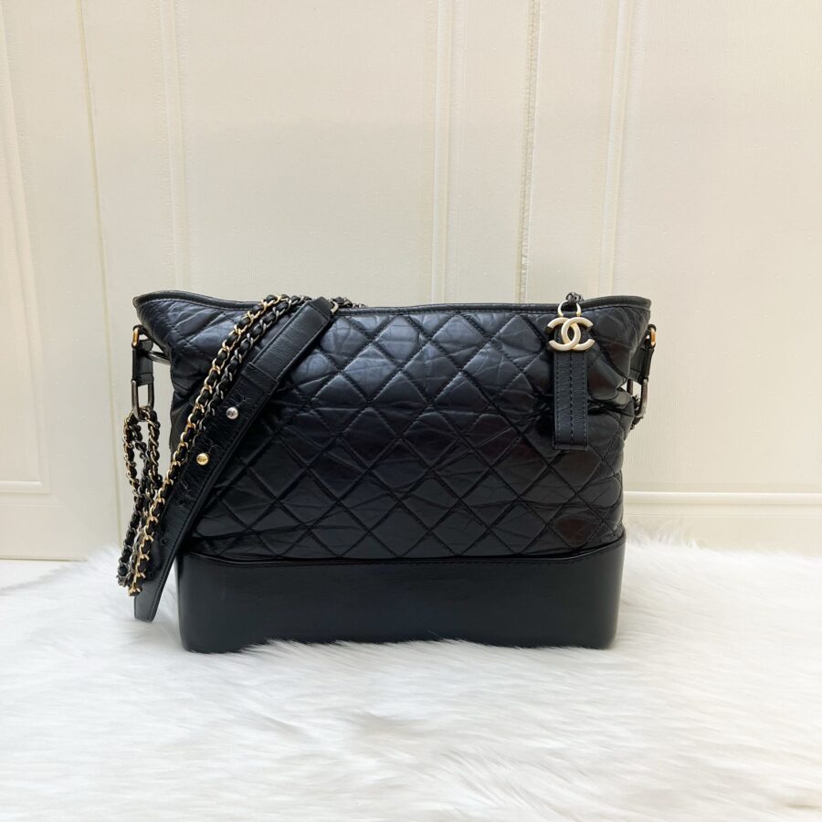 Chanel Large Gabrielle Hobo in Black Distressed Calfskin and 3 Tone HW Shoulder Bag | Studio Nafay