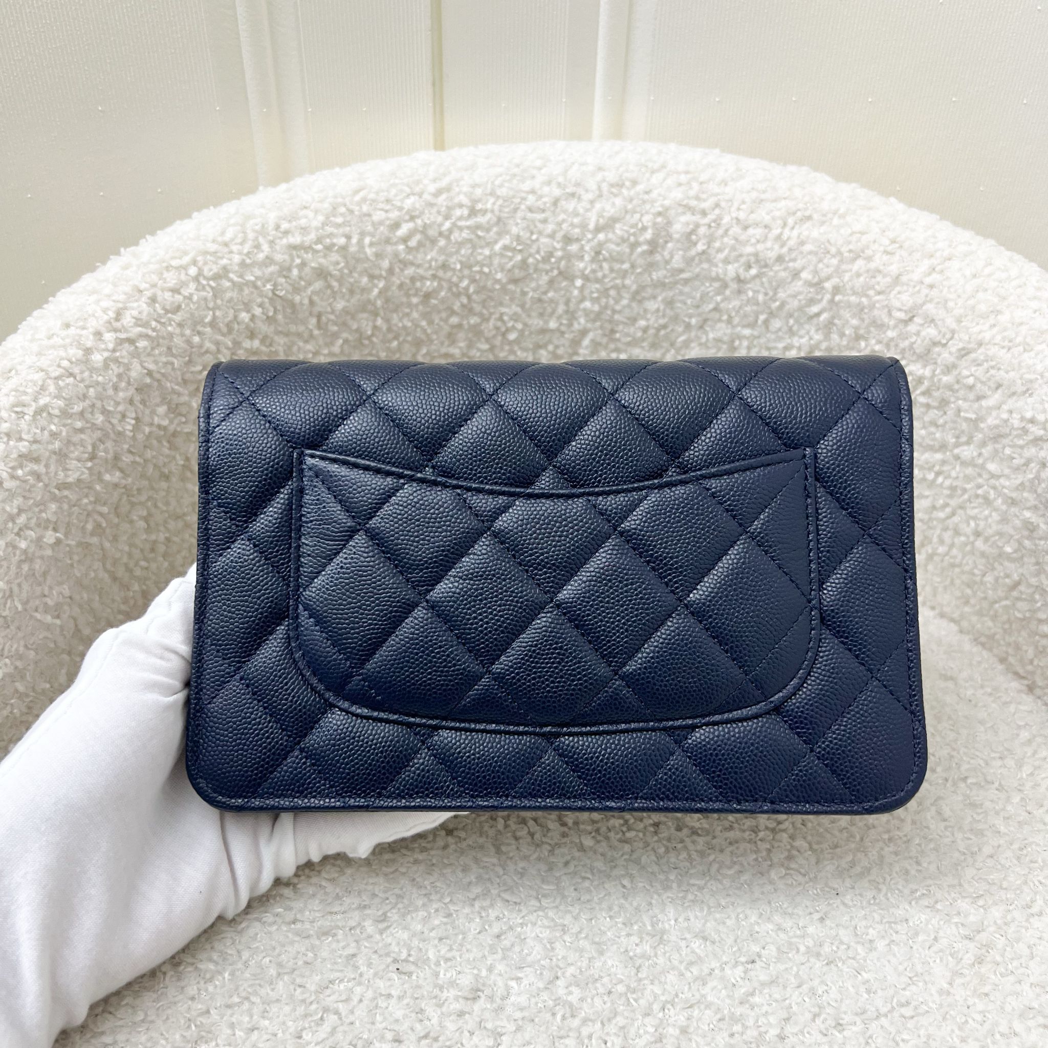 Chanel Classic Wallet on Chain WOC in Navy Blue Caviar and LGHW Crossbody