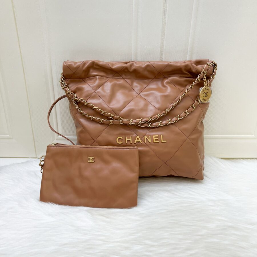 Chanel 22 Small Hobo Handbag in Caramel Calfskin and AGHW | Studio Nafay