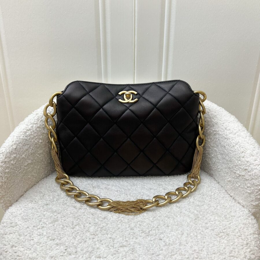 Chanel 23A Hobo Shoulder bag in Black Lambskin and AGHW | Studio Nafay
