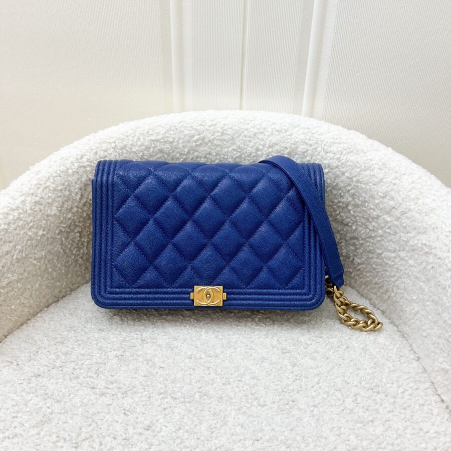 Chanel Boy Wallet on Chain WOC in Blue Caviar and AGHW Crossbody | Studio Nafay