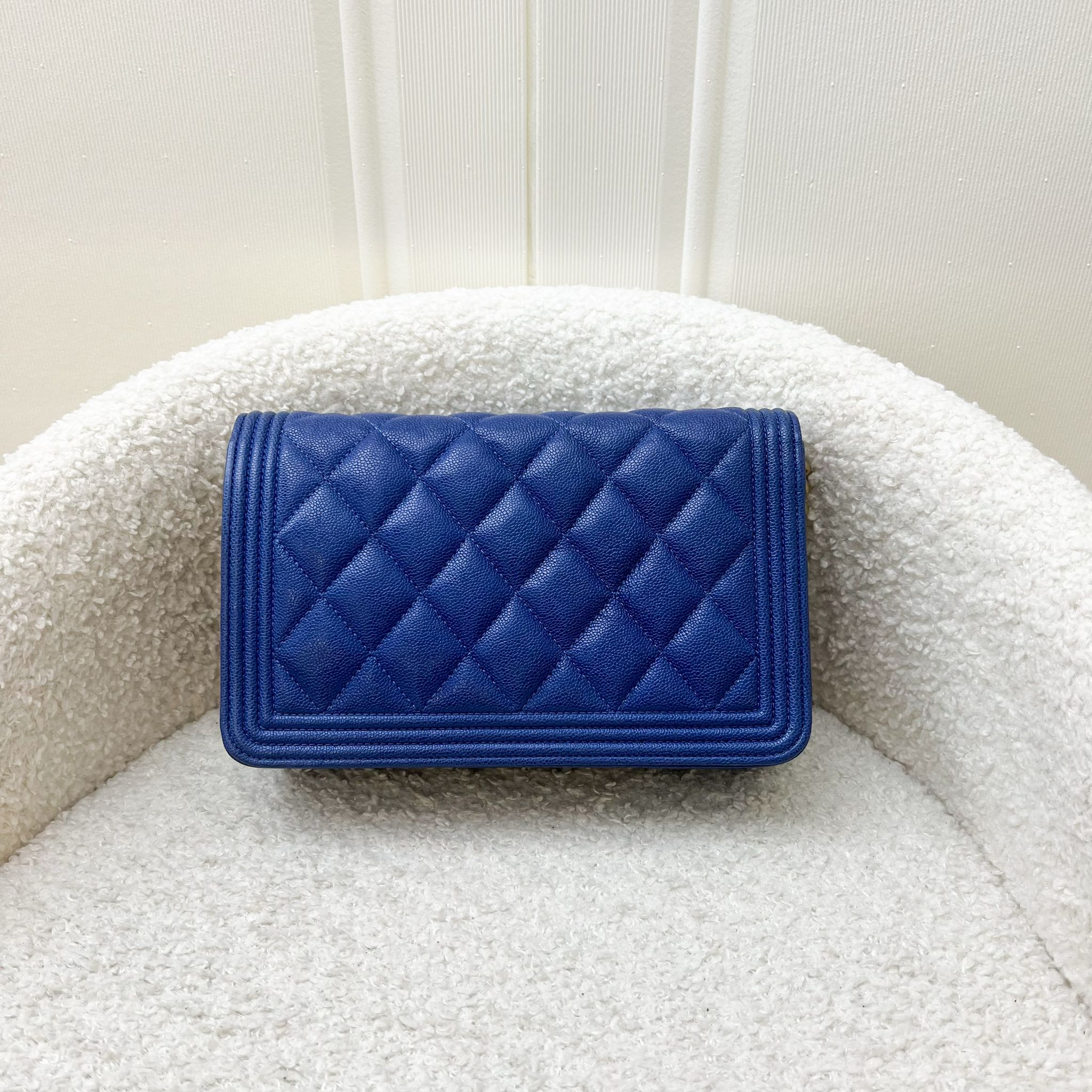 Chanel Boy Wallet on Chain WOC in Blue Caviar and AGHW Crossbody