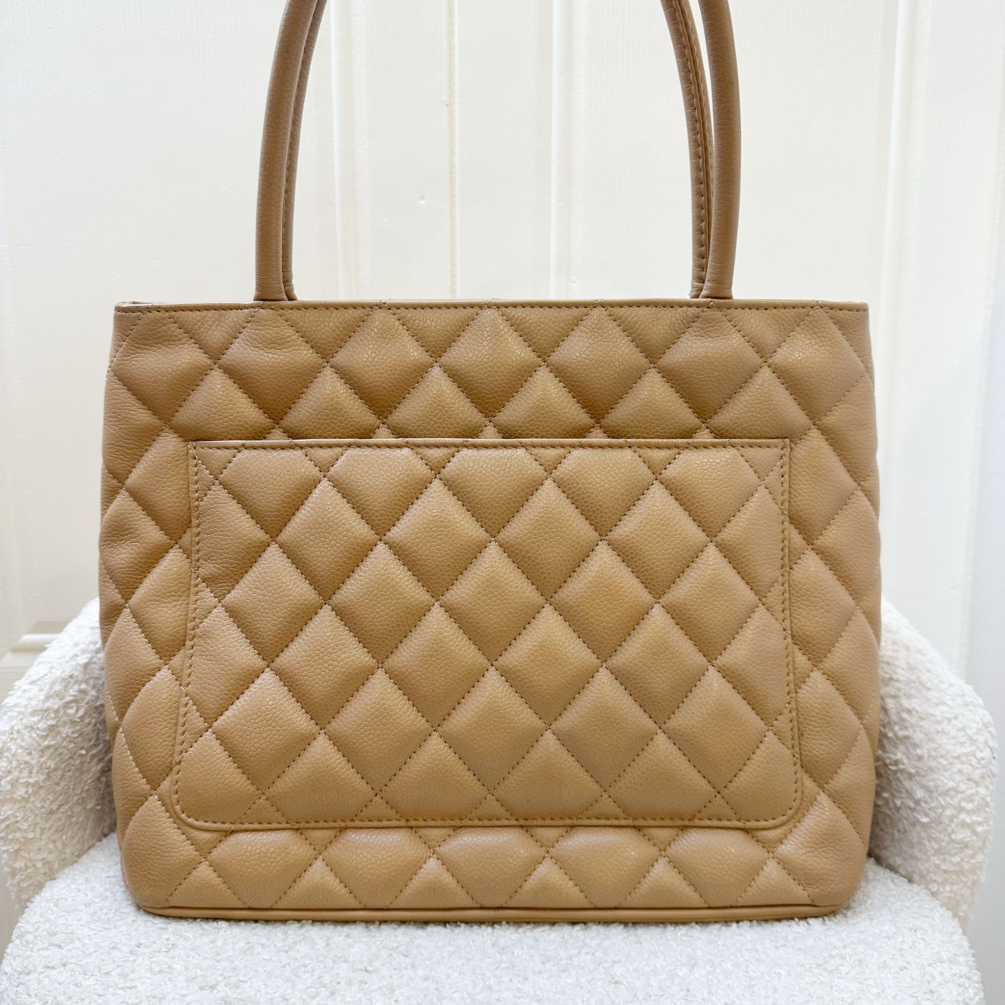 Chanel Medallion Tote in Milk Tea Beige Caviar and GHW