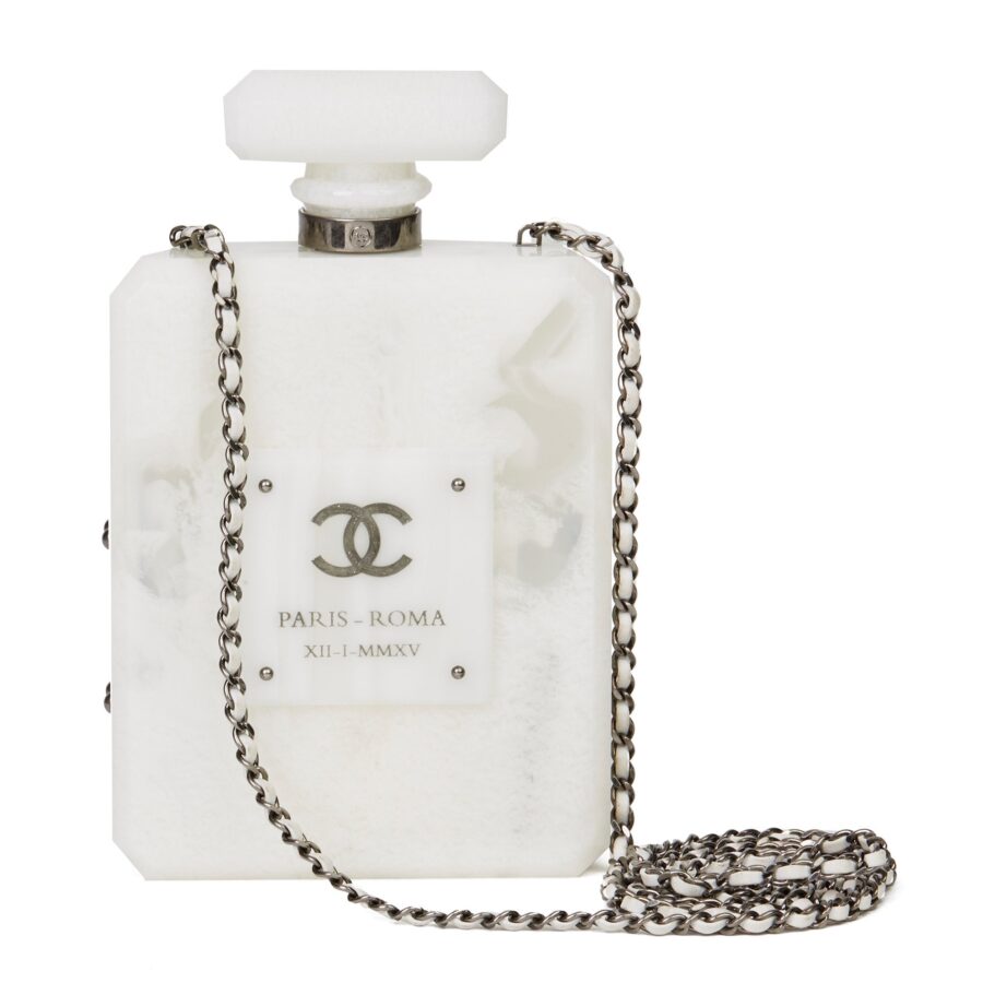Chanel White Marble Plexiglass Paris-Rome Perfume Bottle Bag | Studio Nafay
