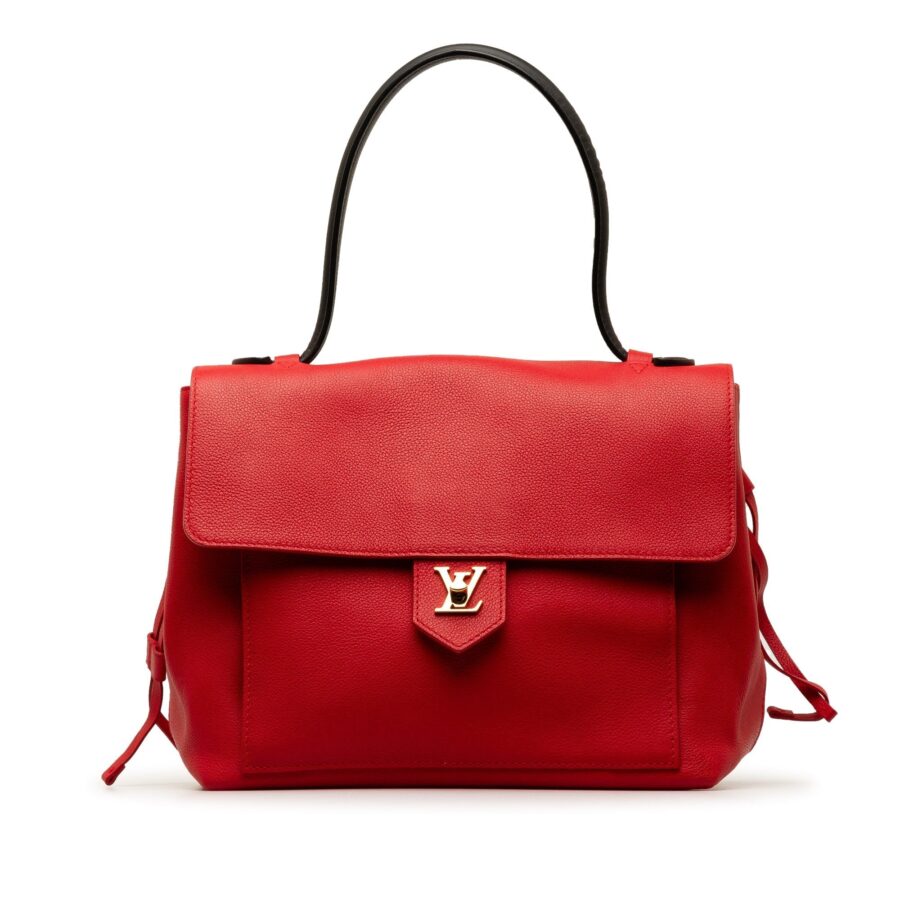 Red Louis Vuitton Calfskin Lockme MM Handbag | Studio Nafay