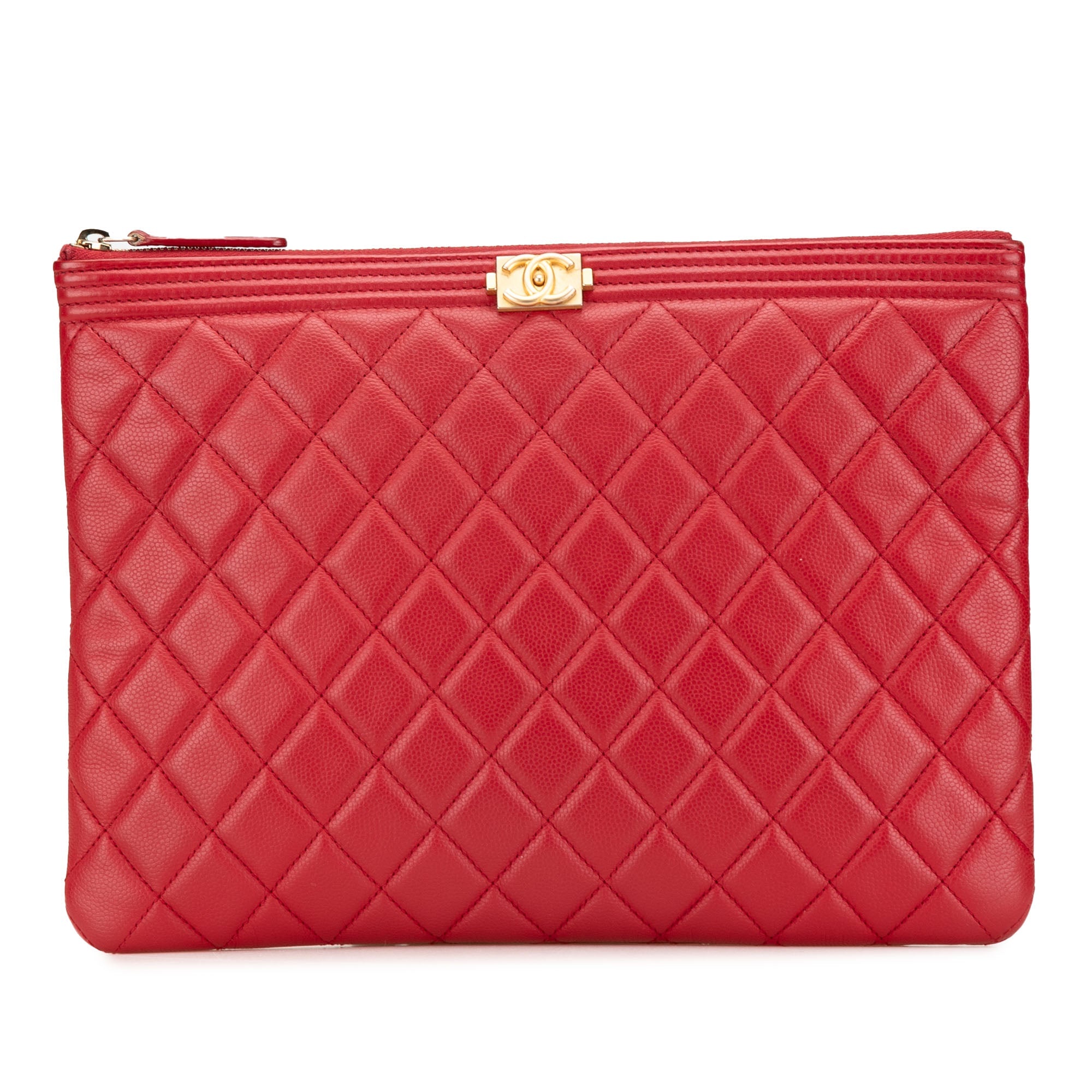 Red Chanel Medium Quilted Caviar Boy O Case Clutch