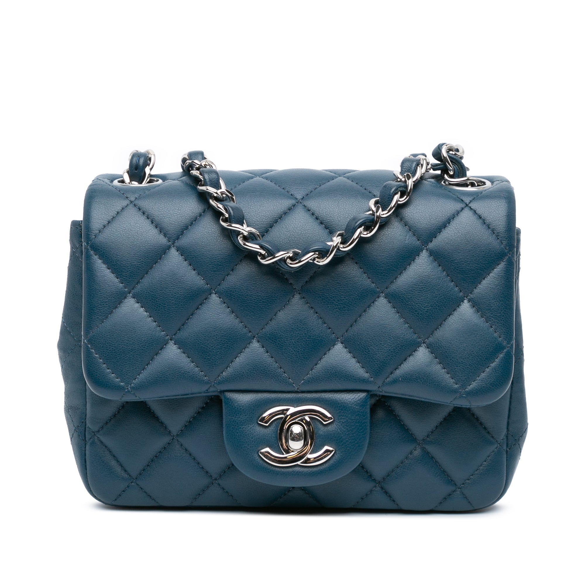Chanel Flap Mini Lambskin Blue Crossbody Bag 2
