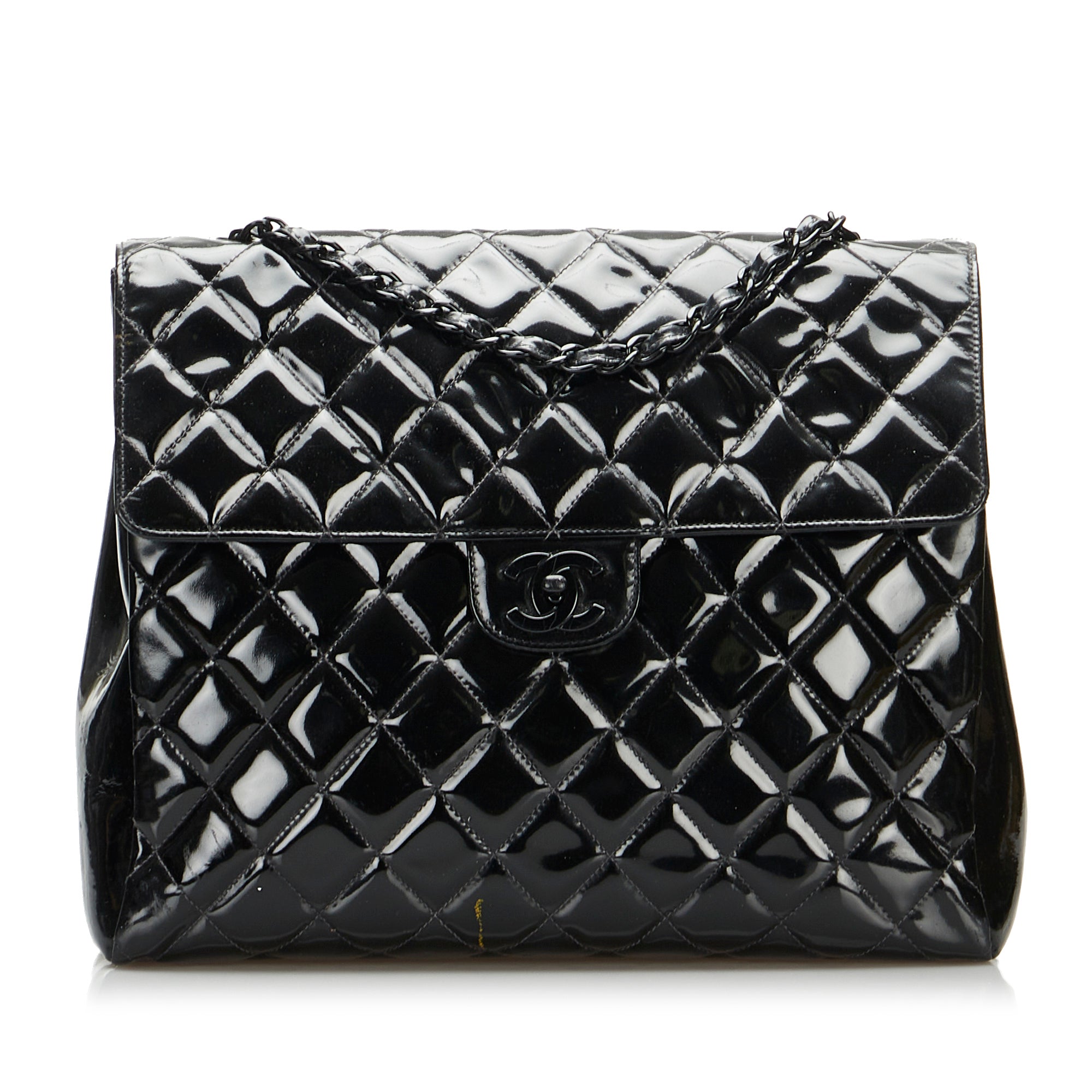 Black Chanel So Black Matelasse Patent Leather Single Flap Bag