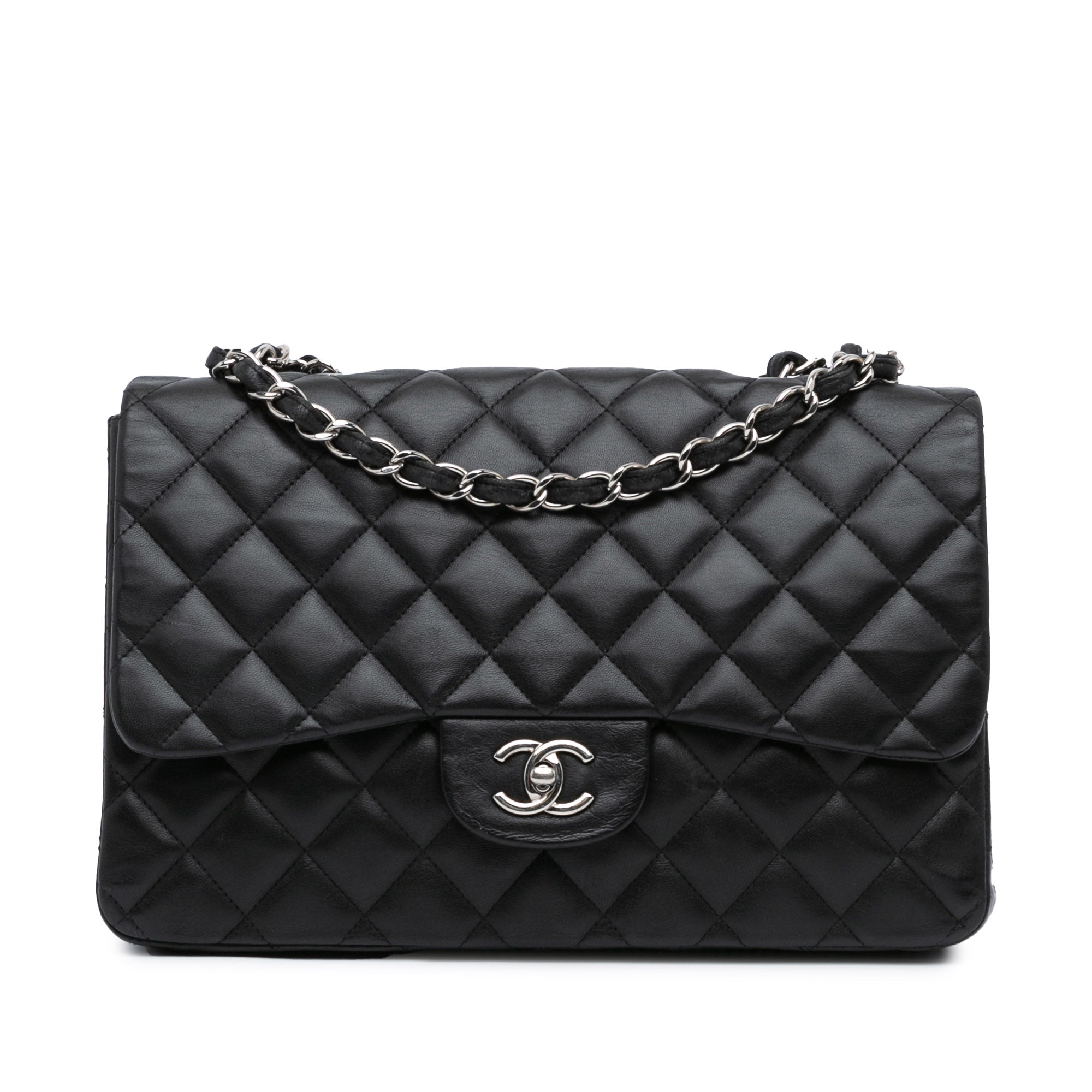 Black Chanel Jumbo Classic Lambskin Single Flap Shoulder Bag