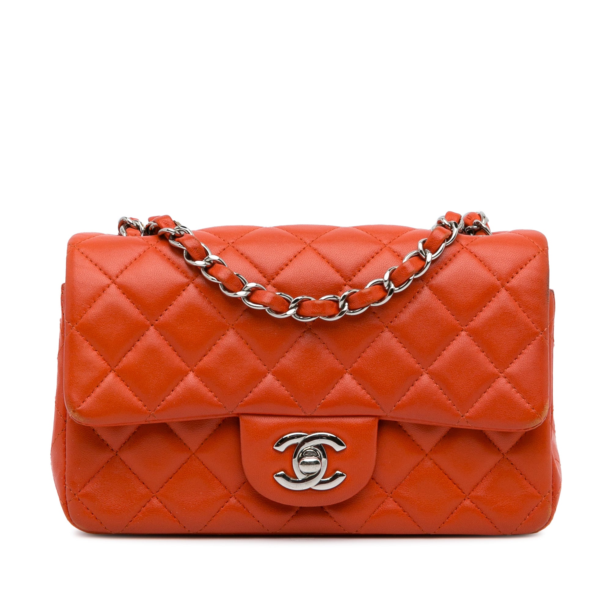Orange Chanel Mini Rectangular Classic Lambskin Single Flap Crossbody Bag
