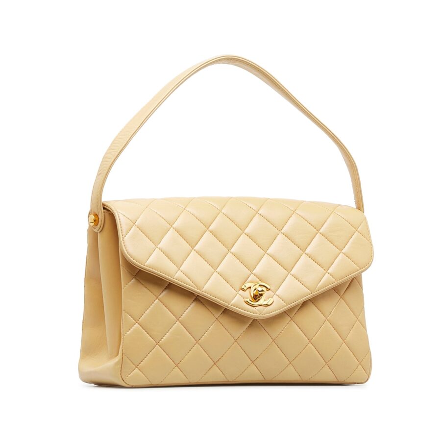 Tan Chanel Medium Lambskin Envelope Flap Handbag | Studio Nafay