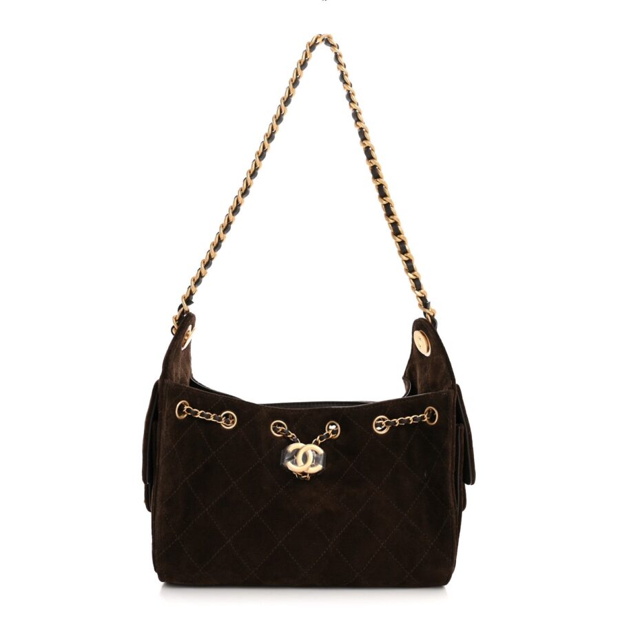 Suede Quilted Mini Chanel 25 Handbag Dark Brown | Studio Nafay