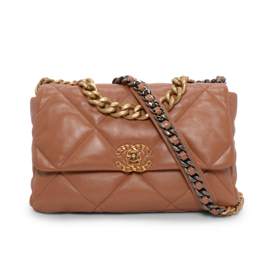 Chanel Tan Quilted Goatskin Large Chanel 19 Flap Bag | Studio Nafay
