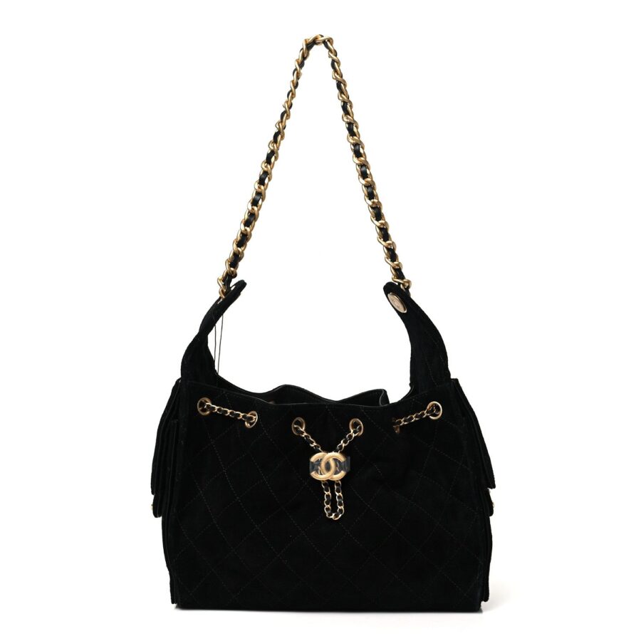 Suede Quilted Small Chanel 25 Handbag Black | Studio Nafay